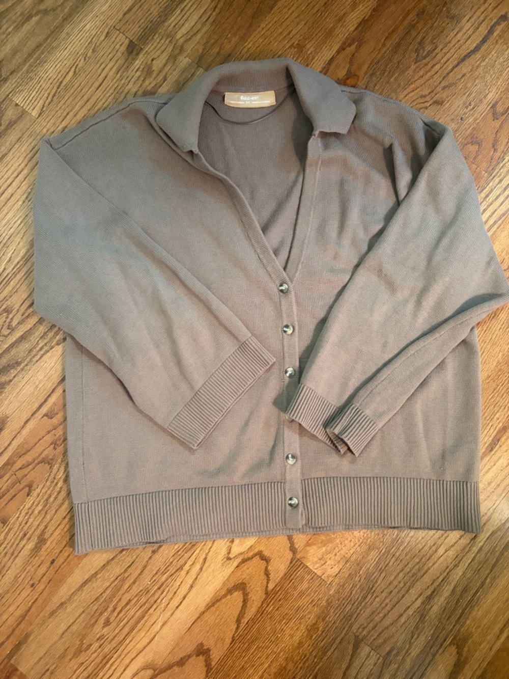 Free People Taupe Brown Button-Front Collared Cardigan